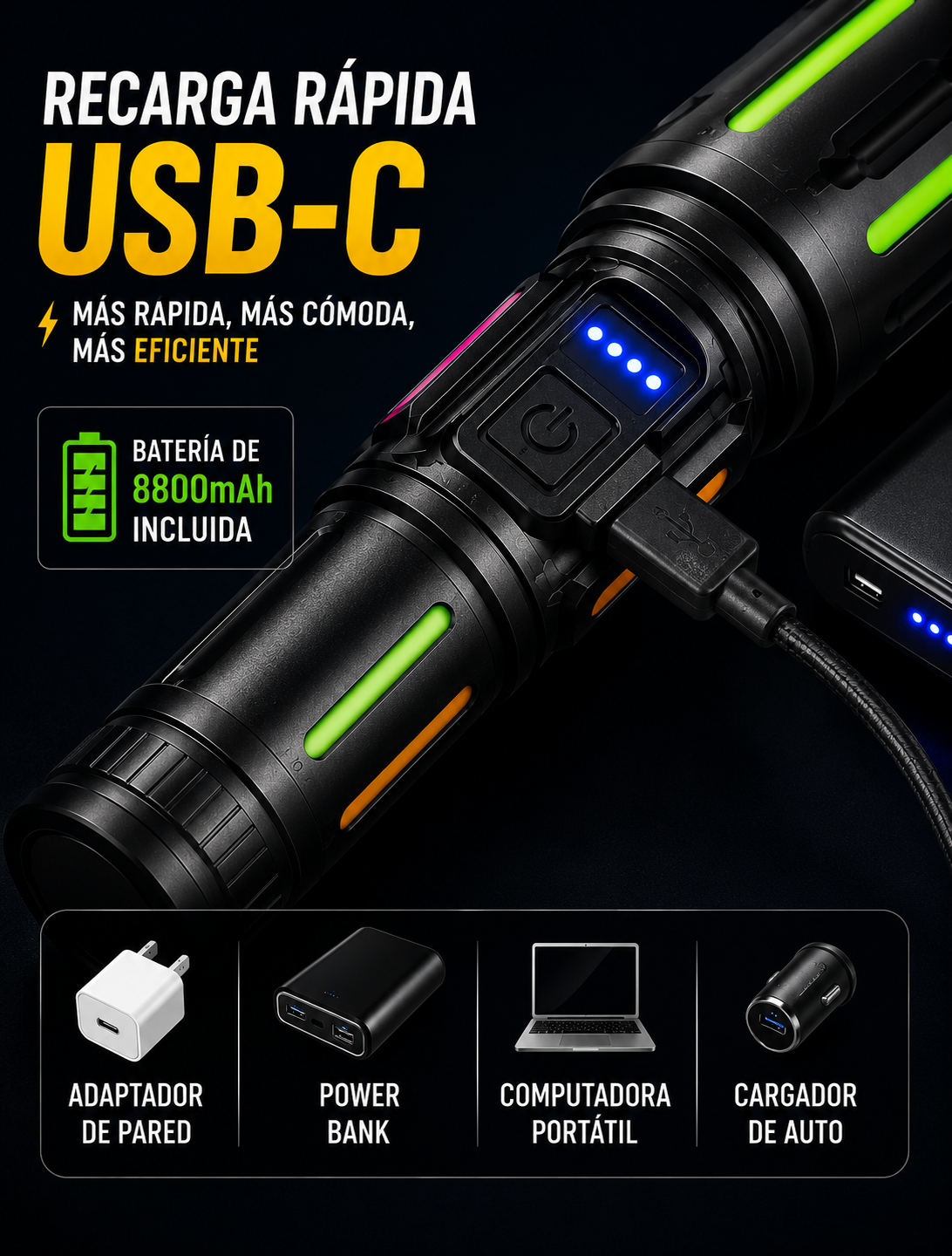 🔦 LINTERNA RECARGABLE DE 3000 METROS
