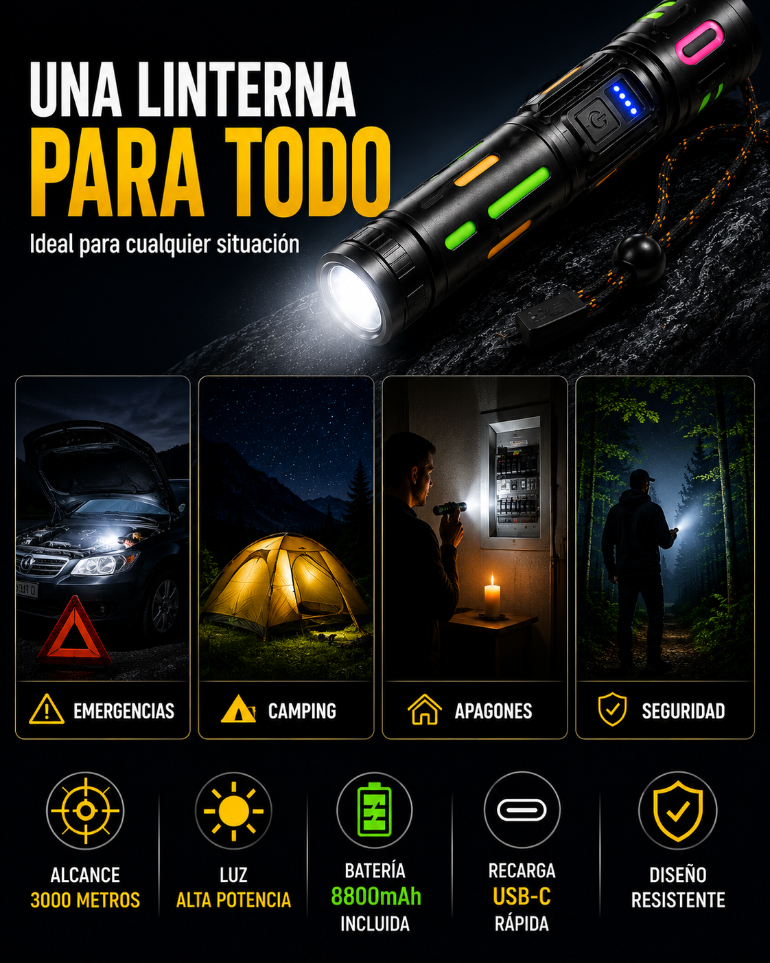 🔦 LINTERNA RECARGABLE DE 3000 METROS