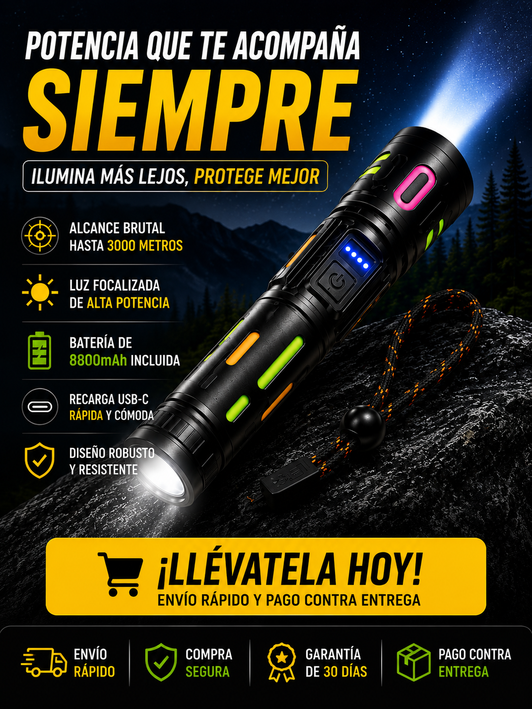 🔦 LINTERNA RECARGABLE DE 3000 METROS